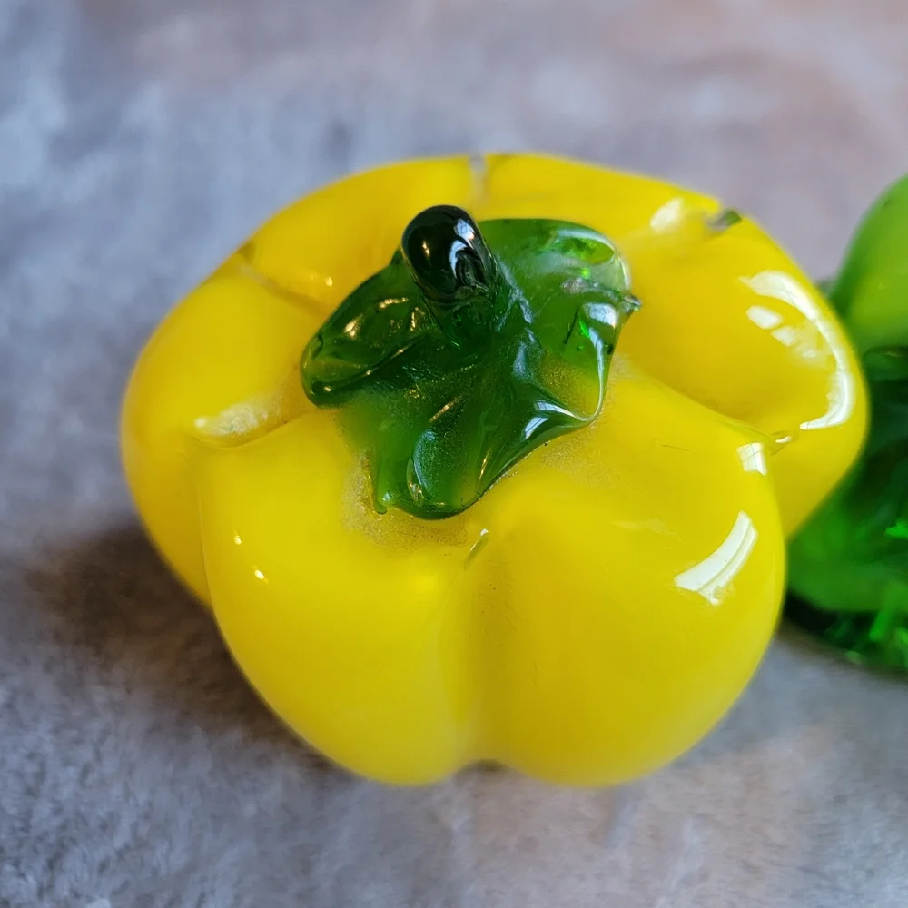 Murano Glass Bell Peppers Green Yellow Decorative Kitchen Farm MCM Decor